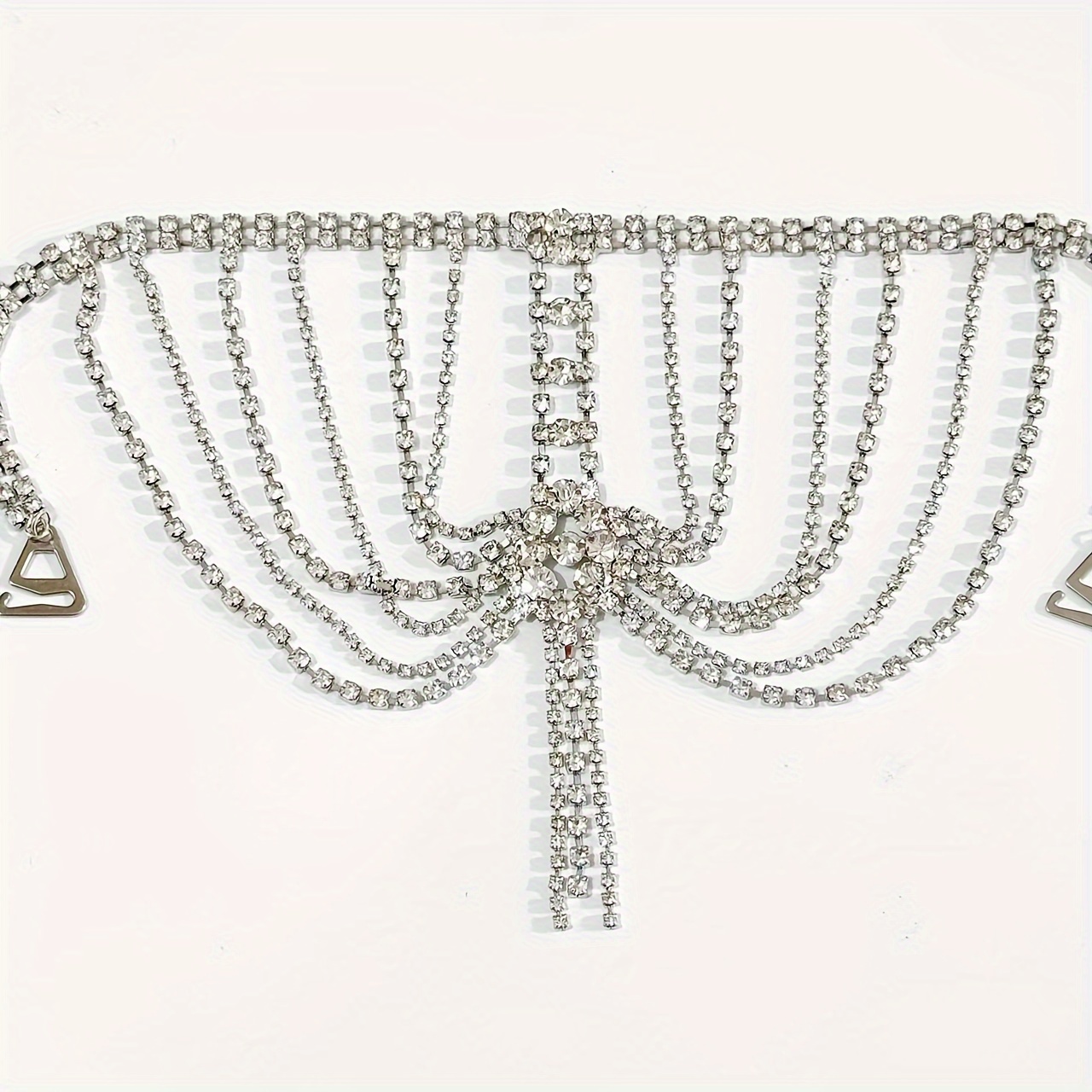 Elegant Silvery-Plated Rhinestone Tassel Shoulder Chain